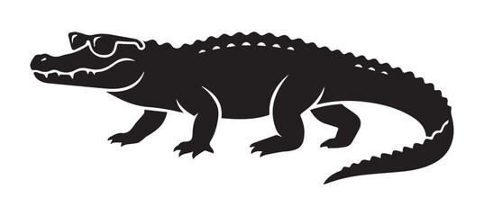 Fototapeta premium Crocodile with Sunglasses Shape Icon Silhouette Vector black design on a white background