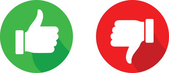 Thumbs up and thumbs down icons in green and red circles Vector © Rehena