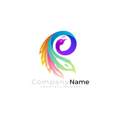 Obraz premium Peacock logo, peacock logo with a long and beautiful tail, a luxury logo