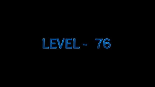 Level 76 display text animation with glowing blue futuristic digital interface effect
