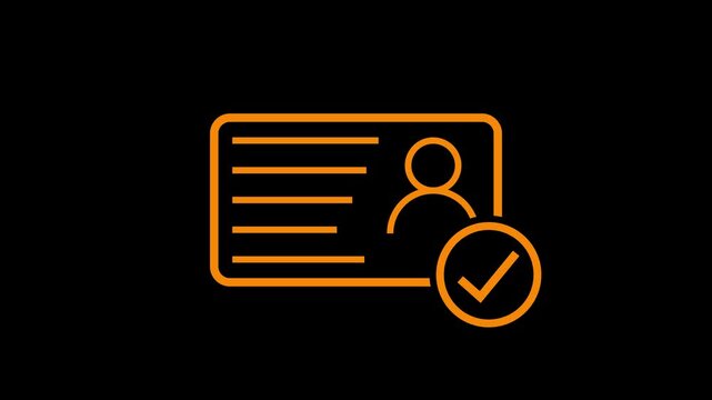 Id card animation. Profile verify icon motion graphics. Animated personal information icon. NID card verify. Driver's license verified 4k video.