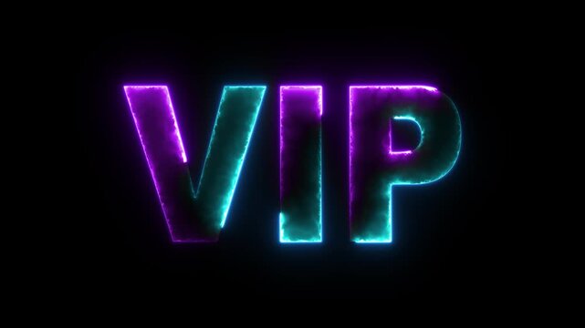 Neon VIP text animation. Glowing VIP motion graphics. Animated text.