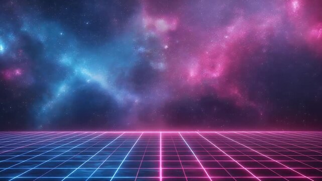 Neon grid space galaxy background animation loop for music visualizer and vj loops use 4k 60fps