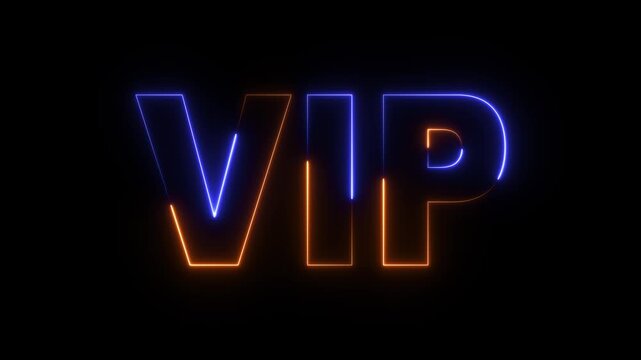Neon VIP text animation. Glowing VIP motion graphics. Animated text.