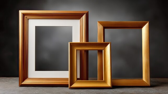 Elegant Gold Picture Frames Displayed Against a Dark Background for Art Photography and Design Projects