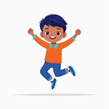 Joyful cartoon boy jumping in the air