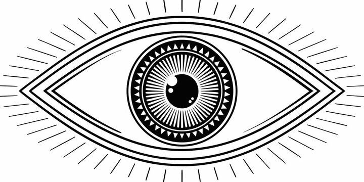 Stylized human eye illustration black and white graphic on a white background high quality professional