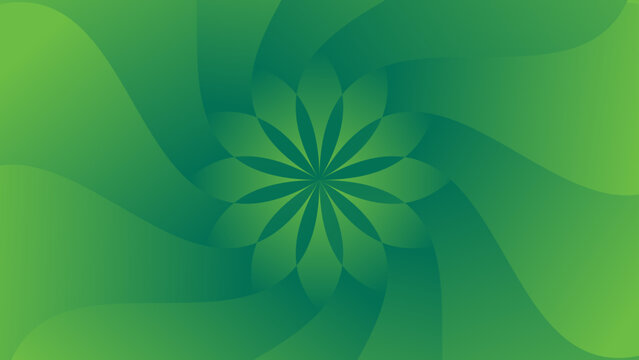 An abstract green floral background featuring a seamless nature pattern with bright fractal star shapes and vector leaf illustrations for a decorative spring wallpaper design