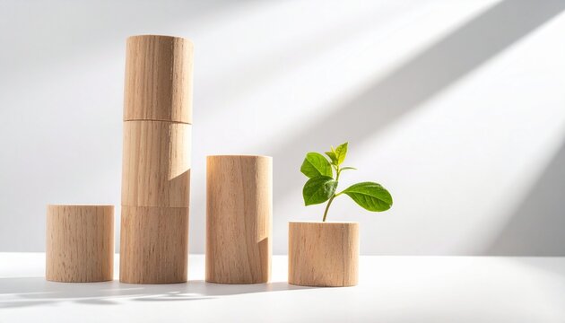 Business Resilience Concept with Green Plant and Wooden Bars