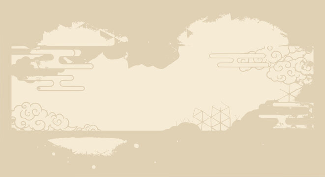 Serene Japanese Landscape with Clouds and Geometric Elements