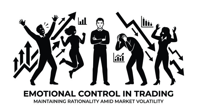 Diverse traders experience contrasting emotional reactions while analyzing volatile financial market charts during a busy trading day