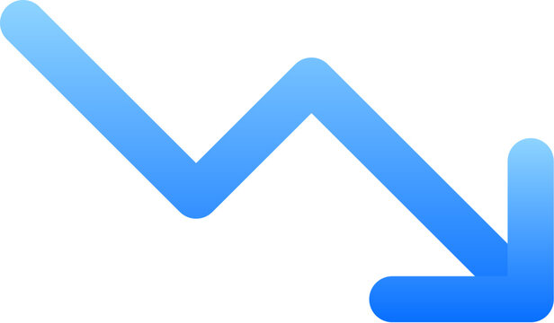 Modern blue gradient trending down arrow sign for business statistics and loss analysis ui
