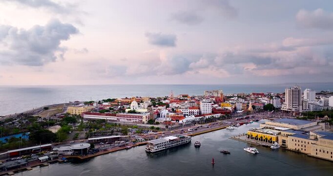 Blas de Lezo Avenue traffic near Cartagena Old Town (Walled City), aerial