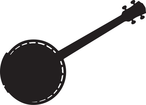 Black banjo silhouette, music instrument icon, vector illustration, musical symbol
