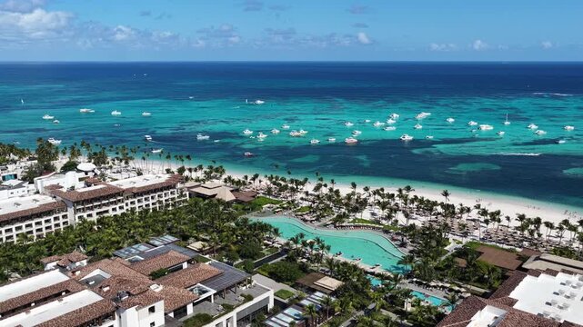 Bavaro Skyline At Punta Cana In La Altagracia Dominican Republic. Paradisiac Landscape. Beachfront Resorts. Travel Destinations. Bavaro Skyline In Punta Cana In La Altagracia Dominican Republic.