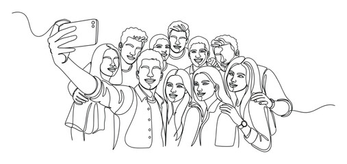 Fototapeta premium Friends taking a selfie with a phone, perfect for illustrating social media and togetherness.