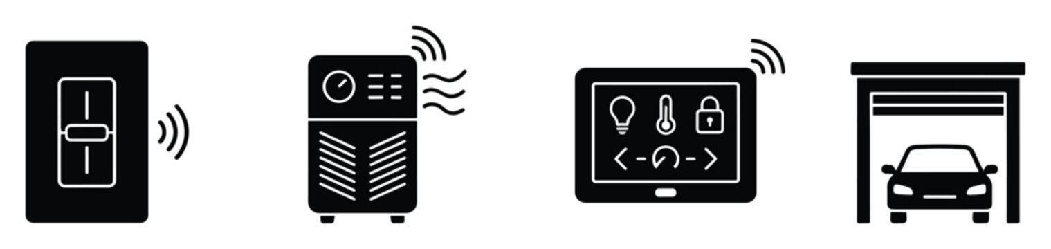 Modern smart home automation system icons for controlling various connected devices and security