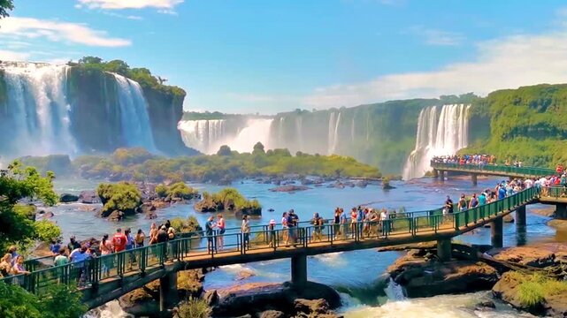 Foz do Iguacu Iguazu Falls waterfall waterfalls people Argentina Brazil.