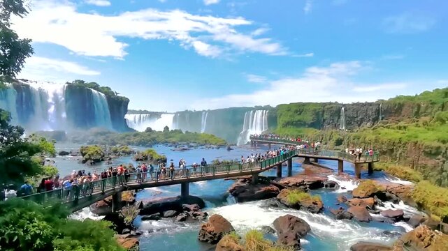 Foz do Iguacu Iguazu Falls waterfall waterfalls people Argentina Brazil.