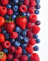 Obraz premium Vibrant assortment of fresh, ripe strawberries, blueberries, and raspberries