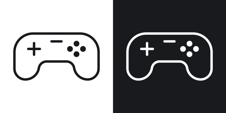 Video game controller icons set in black and white stroke lines