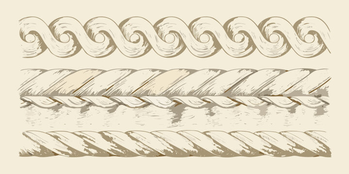 Hand drawn continuous wave patterns repeating decorative borders in a sketch style high quality professional