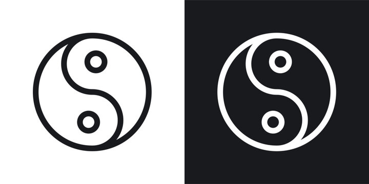 Yin yang icons set in black and white stroke lines