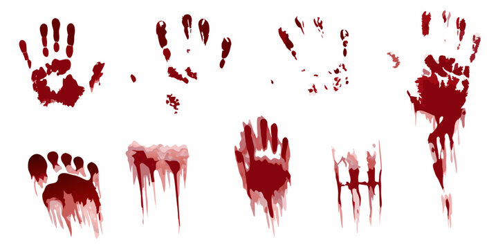 Collection of red handprints and blood splatter illustrations on a white background high quality professional