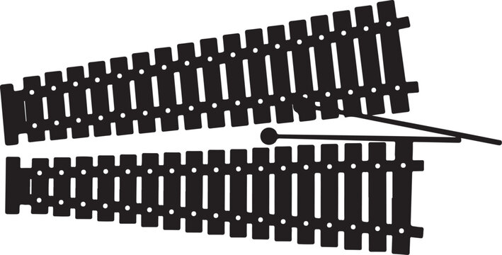 Railway tracks, train tracks, railroad switch, black vector graphics