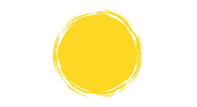 Bright Yellow Sun Circle Brush Stroke Isolated on White Background