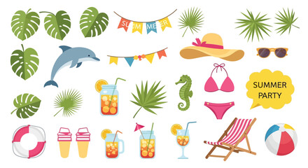 Obraz premium Summer Party Beach Vacation Elements Collection Vector Illustration.