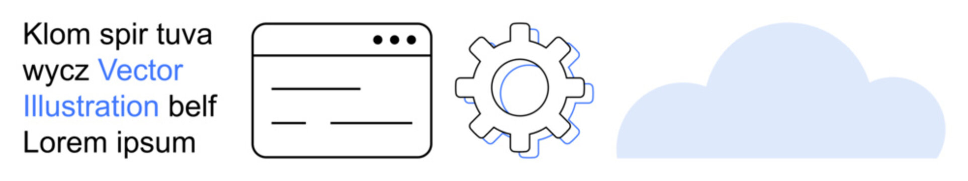 Cloud computing, technology services, web development, integration, digital processes, software solutions. Gear, browser window and cloud illustration. Cloud computing and software solutions concept