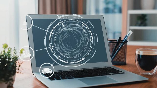Logistics icons illustrate delivery, supply chain, warehouse, and shipping. Logistics connects global trade, logistics optimizes transport, and logistics supports inventory tracking. Gist