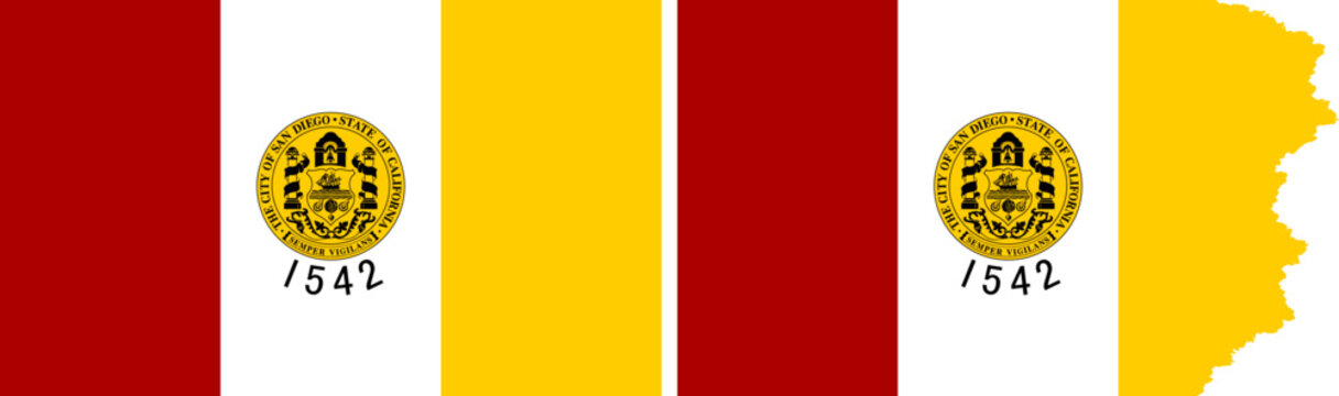 San Diego flags vector. Standard flag and with torn edges