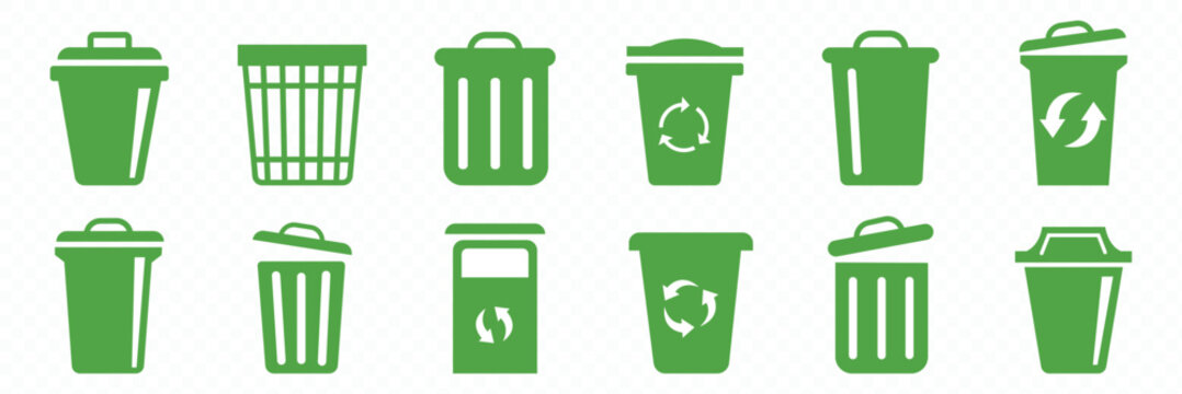 Trash icons set. Dust bin sign collection. Can or delete symbol. Recycle bin icon button. Dustbin icon in trendy flat and line design. wastage or garbage can. Rubbish Bin group