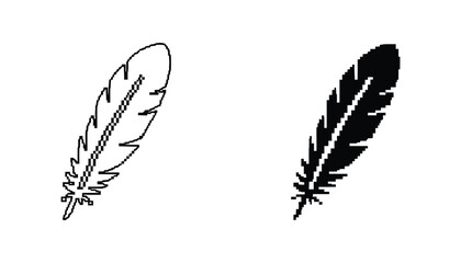 Simple bird feather icon in minimalist line art and bold black solid vector style for nature and writing design projects © Sonali