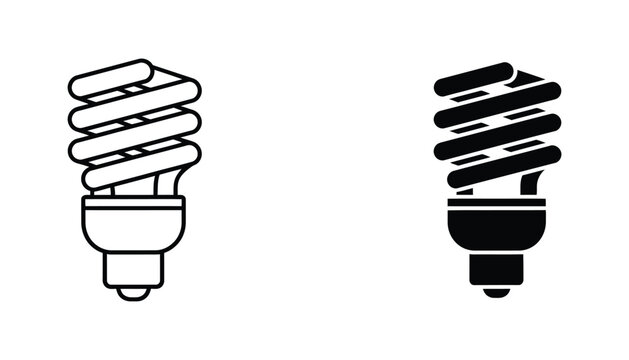 Energy efficient spiral light bulb icon in minimalist outline and black solid vector style for sustainability and innovation concepts