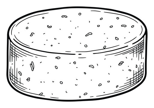 Hand drawn outline of a round savory cracker with textured edges for food packaging and snack menus