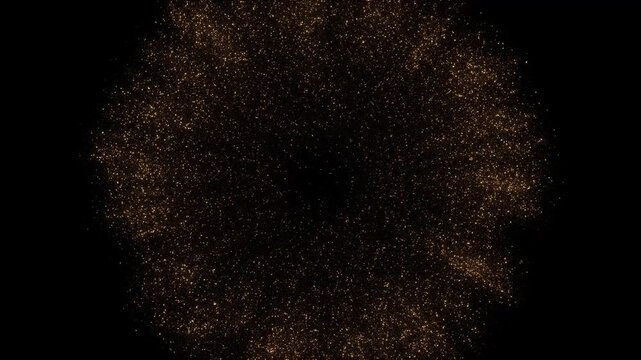 Abstract golden glitter particles explosion expanding Gold Glitter Confetti Explosion on dark background. creating dynamic motion graphic animation suitable for celebratory events and festive openers