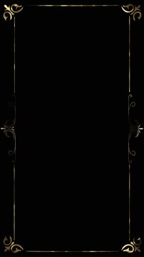 Elegant black and gold decorative border with vintage flourishes, metallic trim, copy space. for luxury invitations, wedding titles, anniversary videos, gala openers, royal greetings, premium motion