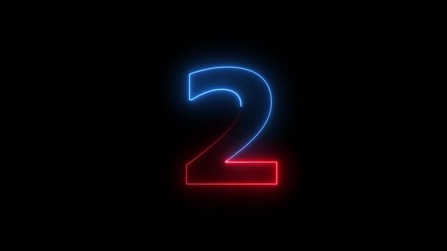 Abstract glowing Neon 2 number educational mathematics text icon animation on black background. 