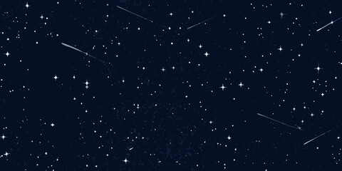 night sky with stars and shooting stars dark blue background seamless vector illustration high quality © Dibyendu