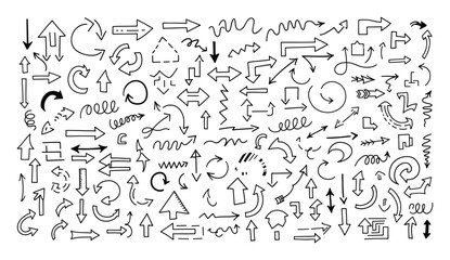 Fototapeta premium Hand drawn doodle arrows pointing various directions for navigation and graphic communication