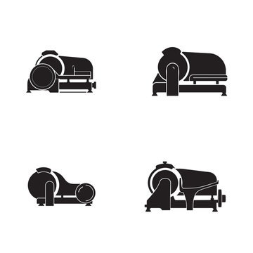 Commercial electric food slicer machine solid black vector icon set.