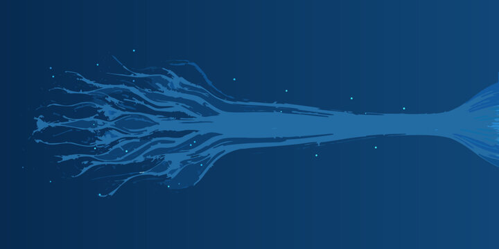 Abstract stream of glowing blue particles radiating from a central point on a dark background