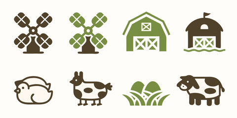 Farm animal and building icons set including windmill barn pig cow and hay high quality © Dibyendu