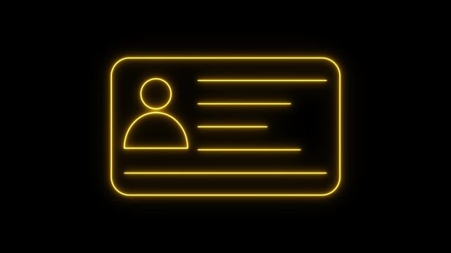Neon Id card animation. Glowing Profile verify icon motion graphics. Animated personal information icon. NID card verify. Driver's license verified 4k video.
