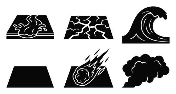 Vector icons of natural disasters for environmental hazard and emergency warnings