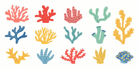 colorful coral reef illustration collection on white background © Uttam