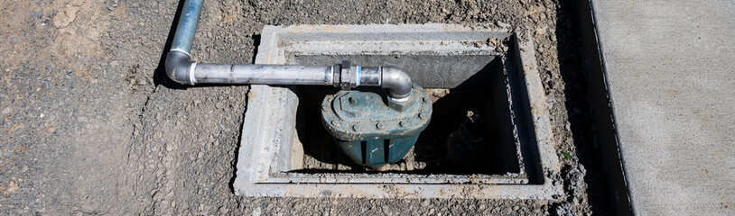Water Utility Meter installed in a precast concrete underground vault with metal pipe rising out it...